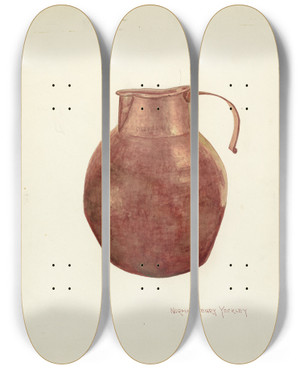 Triptych art skateboard deck of Nh Yeckley Copper Pitcher by N.H. Yeckley