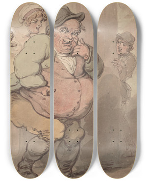 Triptych art skateboard deck of Thomas Rowlandson Smock Alley by Thomas Rowlandson (1756-1827)