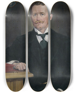 Triptych art skateboard deck of Jozef Hanula Cornel Folgens by Jozef Hanula (1863-1944)