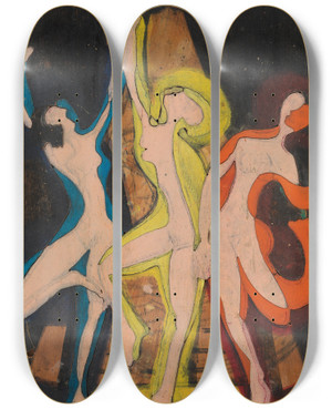 Triptych art skateboard deck of Ernst Ludwig Kirchner Farbentanz Farbstock Ii by Ernst Ludwig Kirchner (1880-1938)