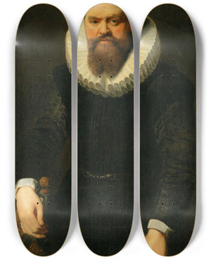 Triptych art skateboard deck of Follower Of Anthony Van Dyck Portrait Of A Man by Follower Of Anthony Van Dyck (1599-1641)