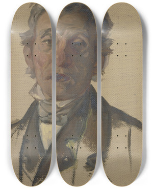 Triptych art skateboard deck of Jakob Becker Old Farmer_2 by Jakob Becker (1810-1872)