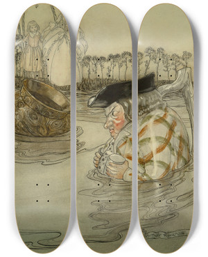 Triptych art skateboard deck of Arthur Rackham The Two Pots_1 by Arthur Rackham (1867-1939)