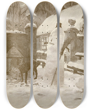 Triptych art skateboard deck of Hans Tegner Fairy Tales And Stories Pl39 by Hans Tegner (1853-1932)