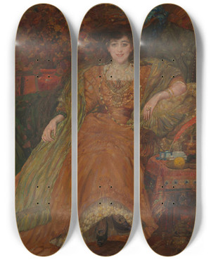Triptych art skateboard deck of Henri De Groux Portrait Of Emma Lambotte by Henri de Groux (1867-1930)