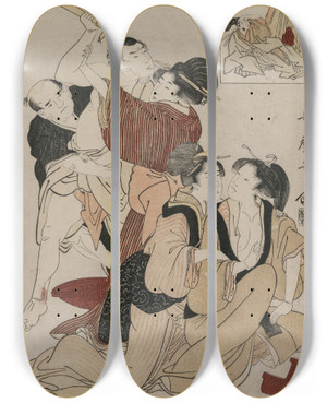 Triptych art skateboard deck of Kitagawa Utamaro Chushingura Act Iii Of The Storehouse Of Loyalty by Kitagawa Utamaro (1753-1806)