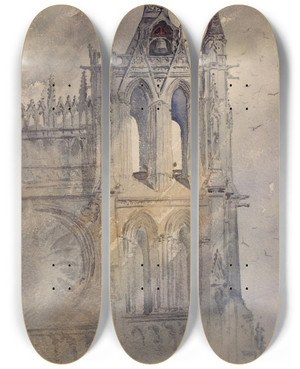 Triptych art skateboard deck of Cass Gilbert Southwest Tower Amiens Cathedral by Cass Gilbert (1859-1934)