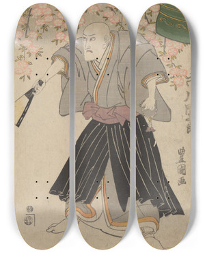 Triptych art skateboard deck of Toyokuni Utagawa Actor Ichikawa Danjuro Vii As Priest Seitaka by Toyokuni Utagawa (1769-1825)