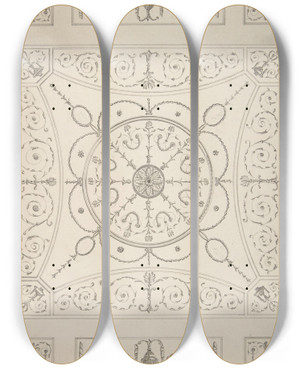 Triptych art skateboard deck of James Wyatt Design For An Oblong Ceiling With An Oval Centre by James Wyatt (1746-1813)
