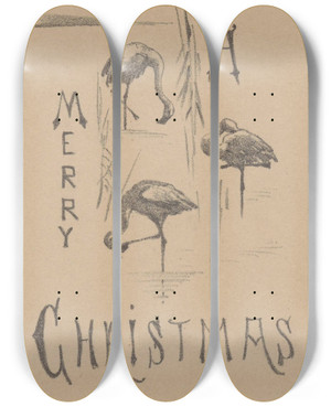 Triptych art skateboard deck of Theo Van Hoytema Kerstkaart Met Drie Flamingos by Theo Van Hoytema (1863-1917) Triptych art skateboard deck of Theo Van Hoytema Kerstkaart Met Drie Flamingos by Theo Van Hoytema (1863-1917)