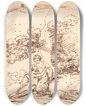 Triptych art skateboard deck of Jens Juel Quand On Est Deux Et Quand On Saime by Jens Juel (1745-1802)