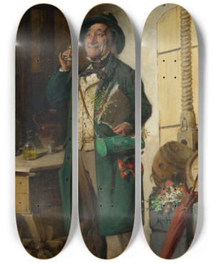 Triptych art skateboard deck of Hermann Kern Botanists Dearest Flower by Hermann Kern (1838-1912)