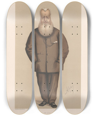 Triptych art skateboard deck of Carlo Pellegrini Illused Sir James Hudson 26 Sept 1874 by Carlo Pellegrini (1839-1889)