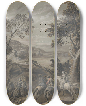 Triptych art skateboard deck of Jan Wyck Staghunt by Jan Wyck (1645-1702)