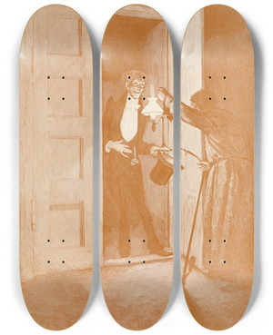 Triptych art skateboard deck of Hans Tegner Fairy Tales And Stories Pl41 by Hans Tegner (1853-1932)