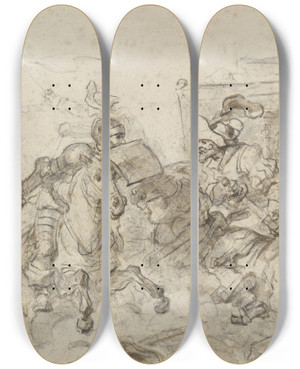 Triptych art skateboard deck of Jeanhonor Fragonard Don Quixote Attacking The Biscayan by Jean-Honor Fragonard (1732-1806) Triptych art skateboard deck of Jeanhonor Fragonard Don Quixote Attacking The Biscayan by Jean-Honor Fragonard (1732-1806)