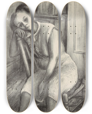 Triptych art skateboard deck of Will Barnet Gladys by Will Barnet (1911-2012)