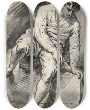 Triptych art skateboard deck of David Humbert De Superville Man Zittend Op Verhoging Handenarbeidend by David Humbert De Superville (1770-1849)