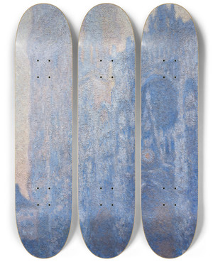Triptych art skateboard deck of Claude Monet Rouen Cathedral Faade And Tour Dalbane Morning Effect by Claude Monet (1840-1926)