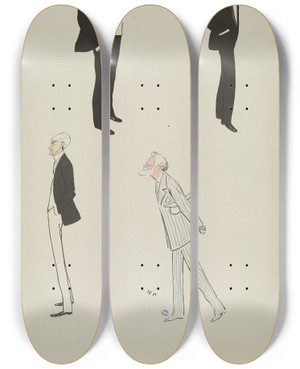 Triptych art skateboard deck of Georges Goursat Sem Lord Westbury Lord Wandsworth M Hartbuck M Schiff by Georges Goursat (Sem) (1863-1934)