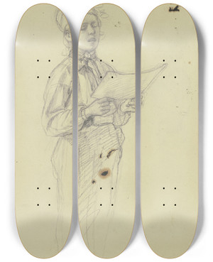 Triptych art skateboard deck of Jakob Becker Singing Farmboy by Jakob Becker (1810-1872)