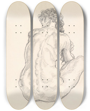 Triptych art skateboard deck of Anton Emanuel Peschka Sitzender Weiblicher Rckenakt by Anton Emanuel Peschka (1885-1940)