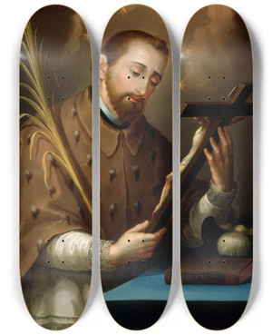 Triptych art skateboard deck of Jos Campeche Y Jordn San Juan Nepomuceno by Jose Campeche Y Jordan (1751-1809)