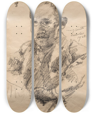 Triptych art skateboard deck of Lovis Corinth Selfportrait_5 by Lovis Corinth (1858-1925)
