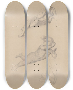 Triptych art skateboard deck of Jzef Simmler Studies Of Boys Nudes To The Ceiling Wedding Procession Of Cupid And Psyche by Jozef Simmler (1823-1868)