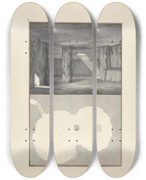 Triptych art skateboard deck of Giovanni Battista Borra View And Plan Of The Grotto Of St Jerome At Lydda Lod by Giovanni Battista Borra (1713-1770)