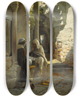 Triptych art skateboard deck of Eugne Girardet The Game Of Draughts by Eugene Girardet (1853-1907)
