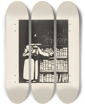 Triptych art skateboard deck of Flix Vallotton The Bibliophile by Felix Vallotton (1865-1925)