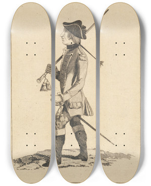 Triptych art skateboard deck of Mary Darly The Tiger Macaroni by Mary Darly (1756-1779)