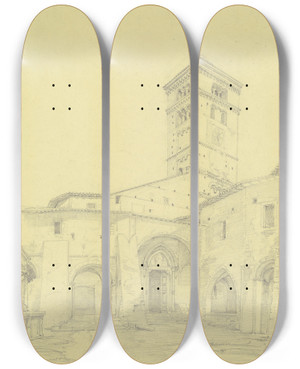 Triptych art skateboard deck of Ludwig Metz S Scolastica Near Subiaco by Ludwig Metz