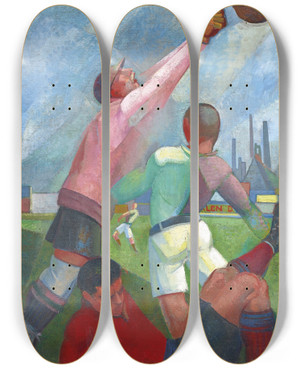 Triptych art skateboard deck of Ngel Zrraga Futbolistas En El Llano by ngel Zrraga (1886-1946)