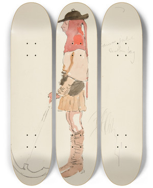 Triptych art skateboard deck of Edwin Austin Abbey Gardener Costume Sketch For Henry Irvings Planned Production Of King Richard Ii_1 by Edwin Austin Abbey (1852-1911)