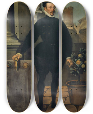 Triptych art skateboard deck of Hans Bock The Elder Portrait Of The Professor Of Medicine Felix Platter by Hans Bock The Elder (1550-1624)
