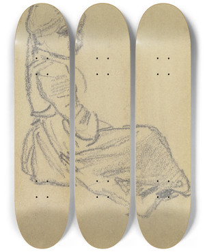 Triptych art skateboard deck of Jakob Frchtegott Dielmann Sitzendes Kind Nach Rechts by Jakob Furchtegott Dielmann (1809-1885)