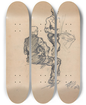 Triptych art skateboard deck of Ivan Ivanec Studia Dwch Mczyzn by Ivan Ivanec (1893-1946)