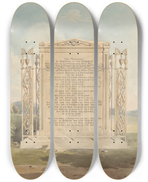 Triptych art skateboard deck of Daniel Lysons Tomb Of Philip James De Loutherbourg From Chiswick Churchyard by Daniel Lysons (1762-1834)