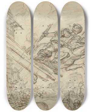 Triptych art skateboard deck of Jeanhonor Fragonard Don Quixote Attacking The Windmill by Jean-Honor Fragonard (1732-1806) Triptych art skateboard deck of Jeanhonor Fragonard Don Quixote Attacking The Windmill by Jean-Honor Fragonard (1732-1806)