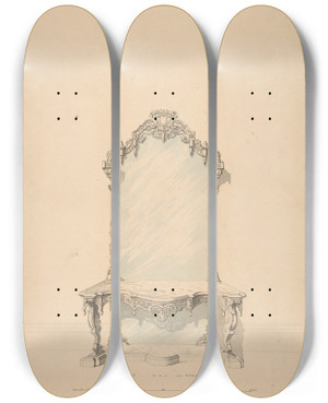 Triptych art skateboard deck of Robert William Hume Design For Console Table_1 by Robert William Hume (1816-1904)