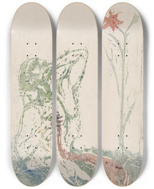 Triptych art skateboard deck of Edvard Munch Blossom Of Pain by Edvard Munch (1863-1944)