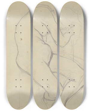 Triptych art skateboard deck of Victor Mller Weiblicher Akt Am Tisch Sitzend Den Kopf Aufgesttzt by Victor Muller (1829-1871)