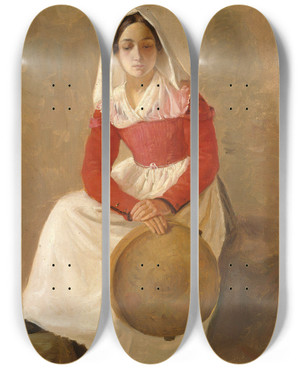 Triptych art skateboard deck of Adolph Tidemand A Women Named Anunziata In Subiaco by Adolph Tidemand (1814-1876)