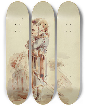 Triptych art skateboard deck of Dupenvant Boy Posing As Admiral On Ship by Dupenvant (19-)