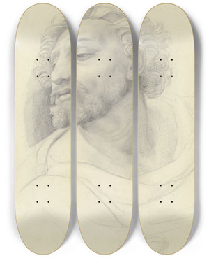 Triptych art skateboard deck of Moritz Daniel Oppenheim Mnnerkopf Aus Raffaels Disputa by Moritz Daniel Oppenheim (1800-1882)