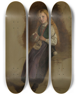 Triptych art skateboard deck of Adolph Tidemand Portrait Of Syneve Larsdatter From Vikr by Adolph Tidemand (1814-1876)