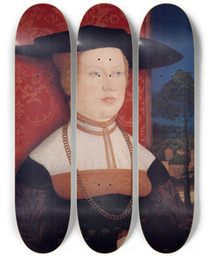 Triptych art skateboard deck of Bernhard Strigel Bildnis Margarethe Rott Geb Vhlin by Bernhard Strigel (1460-1528)