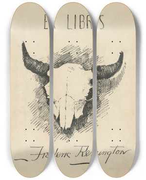 Triptych art skateboard deck of Frederic Remington Bookplate Of Frederic Remington by Frederic Remington (1861-1909)